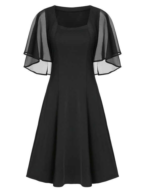 Robe Gothique en Mousseline Inséré à Lacets - Noir XL