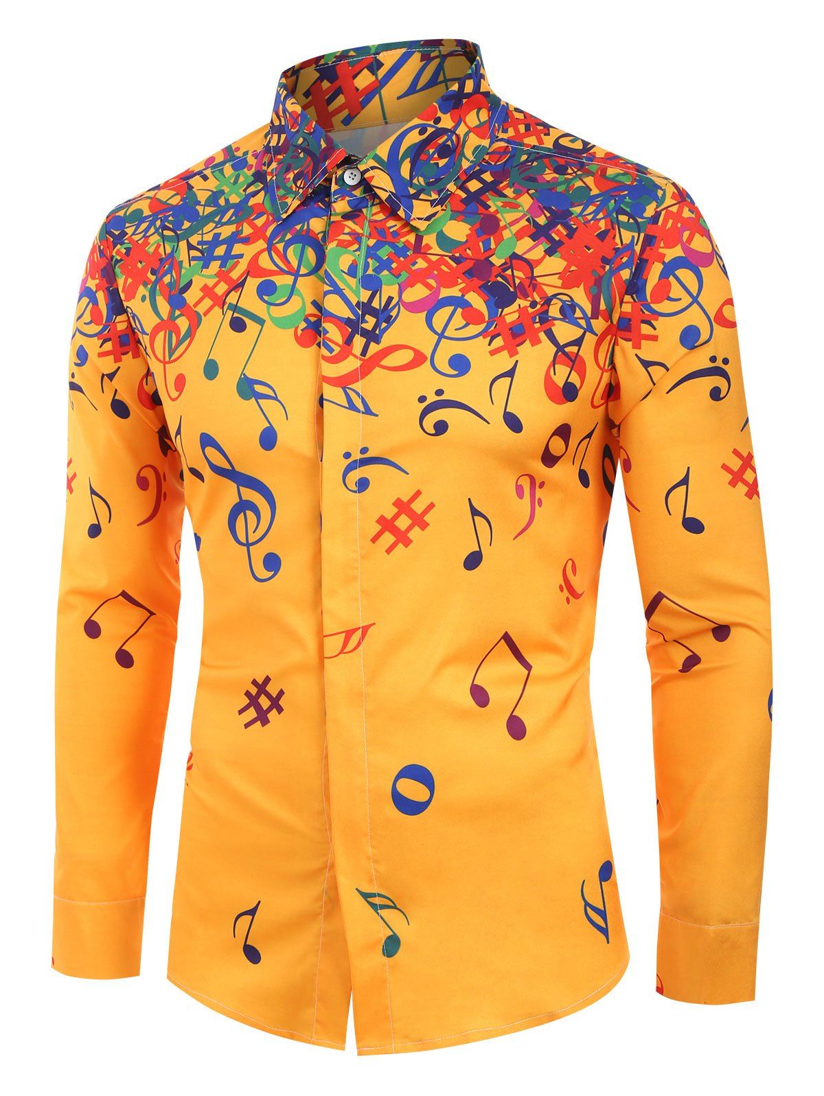 

Musical Note Pattern Long Sleeves Shirt, Bright yellow