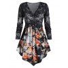 T-shirt Tunique Fleuri Imprimé de Grande Taille à Col V - Noir 4X