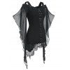 Gothic Criss Cross Lace Insert Butterfly Sleeve T-shirt - BLACK 3XL