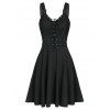 Lace Up Solid Fit And Flare Gothic Dress - BLACK S