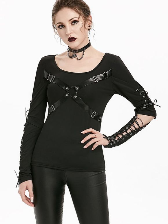 T-shirt Gothique Découpé Inséré à Lacets - Noir XL