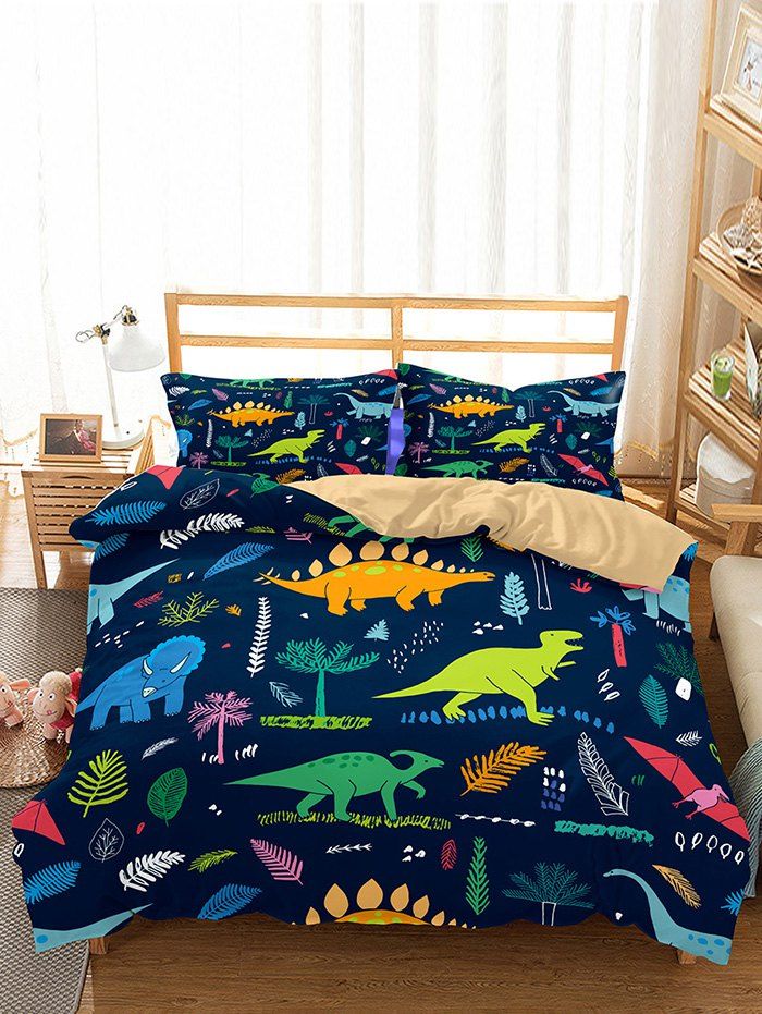 38 Off 2019 Cartoon Dinosaur Print 3pcs Bedding Set In Navy Blue