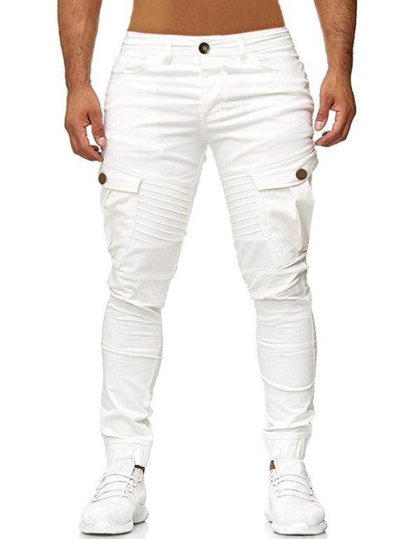 Pantalon Décontracté Décorée de Poche - Blanc 2XL