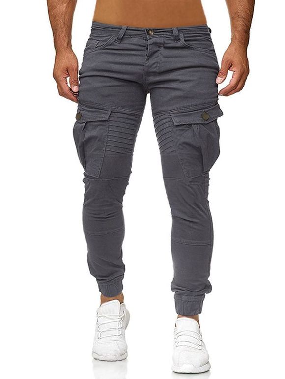 Pantalon Décontracté Décorée de Poche - Cendre gris 2XL