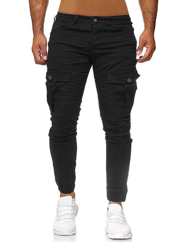 Pantalon Décontracté Décorée de Poche - Noir 3XL