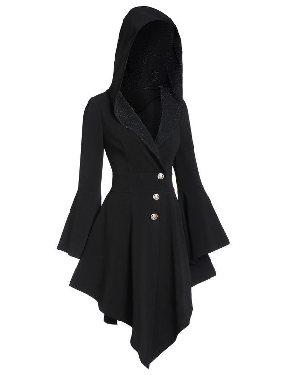 Manteau Manches de Cloche à Paillettes à Lacets - Noir XL