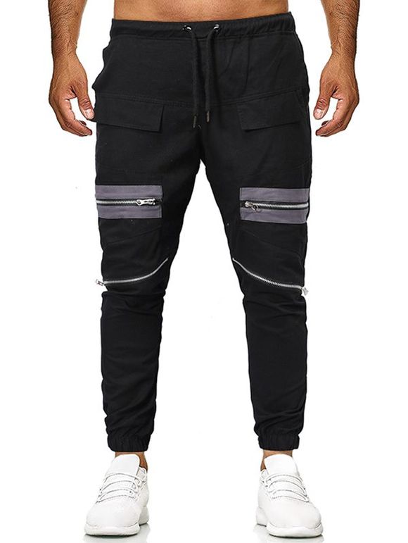 Pantalon Décontracté Zippé avec Poche Design - Noir M
