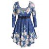 T-shirt Tunique Fleuri Imprimé de Grande Taille - Ardoise bleue L