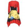 Robe d'Halloween Asymétrique Graphique Citrouille - Rouge XL
