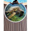 Serviette de Plage Motif de Tortue Sous-marin à Frange - Bleu Lierre W59 X L59 INCH