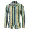 Chemise Vintage Rayée à Manches Longues avec Poche - Turquoise XS
