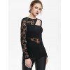 T-shirt Gothique Découpé Fleur Panneau en Dentelle à Manches Longues - Noir XL