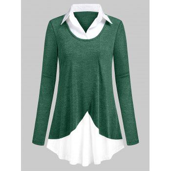 

Plus Size Spliced 2 in 1 T-shirt, Medium aquamarine