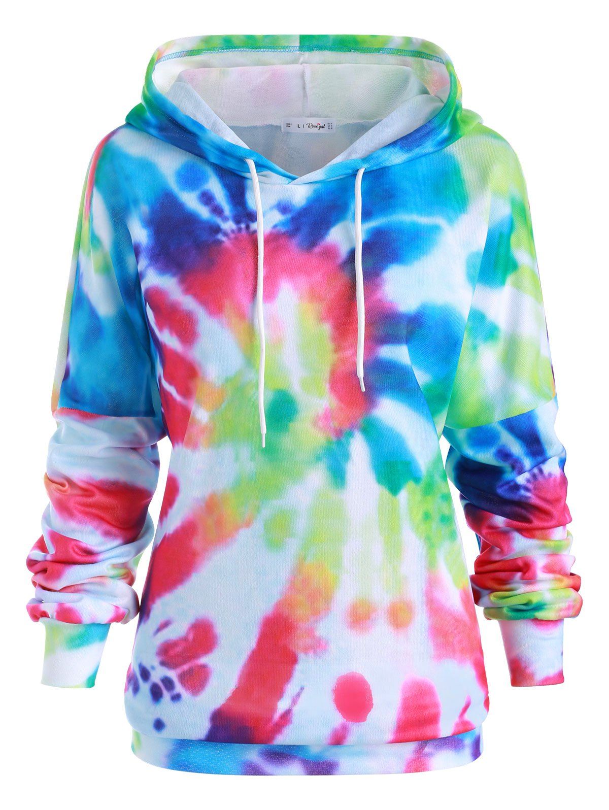 

Rainbow Spiral Tie Dye Print Plus Size Hoodie, Multi