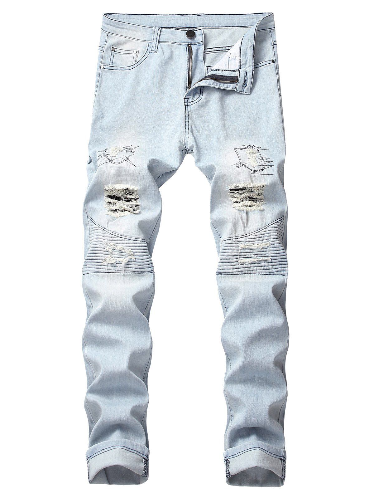 

Drape Panel Ripped Decoration Casual Jeans, Jeans blue