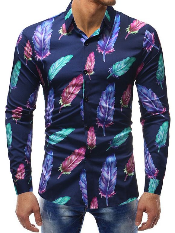 Chemise boutonnée à plumes colorées - multicolor L