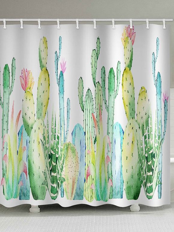 Rideau de Douche Imperméable Fleur et Cactus Imprimés pour Salle de Bain - Vert Serpent W59 X L71 INCH