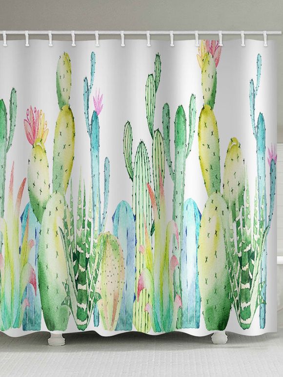 Rideau de Douche Imperméable Fleur et Cactus Imprimés pour Salle de Bain - Vert Serpent W71 X L79 INCH