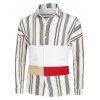 Striped Drop Shoulder Button Up Patch Shirt - multicolor B 2XL