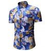 Chemise boutonnée à fleurs et feuilles tropicales - Bleu M