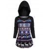 Tricot de Noël à Capuche Tribal Imprimé à Manches Raglan avec Poche Kangourou - Noir XL