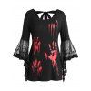 T-shirt d'Halloween Main avec Sang Manches de Cloche de Grande Taille - Noir 5X