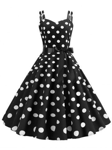 [41% OFF] 2019 Retro Style Polka Dot Print Dress In BLACK | DressLily