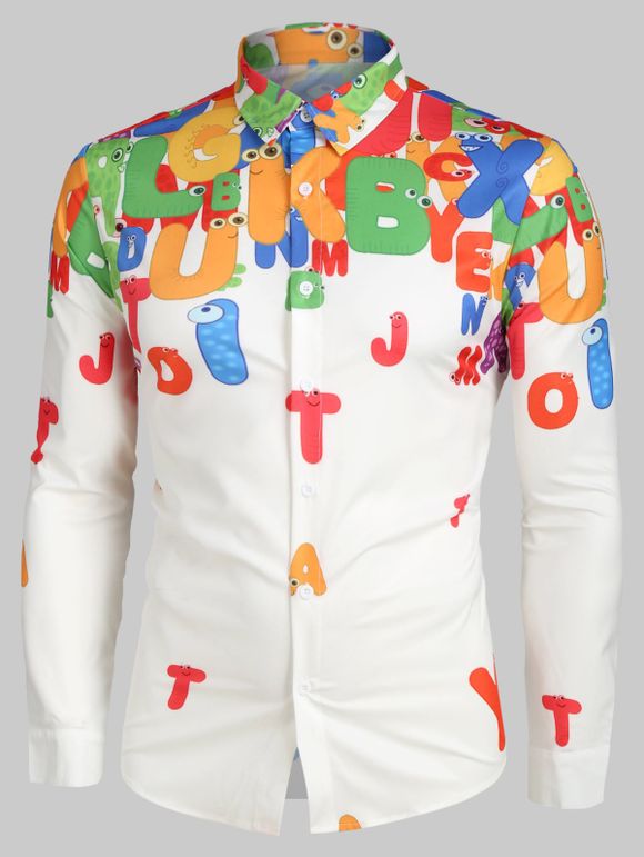 Chemise Lettre Dessin Animé Imprimé à Manches Longues - Blanc M
