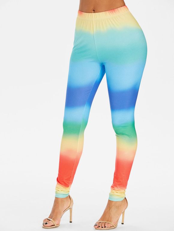 Pantalon Moulant Imprimé à Taille Haute - multicolor A 2XL