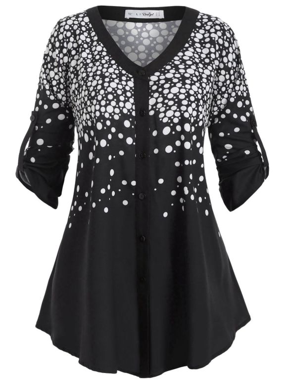 Haut Boutonnée à Pois de Grande Taille - Noir L