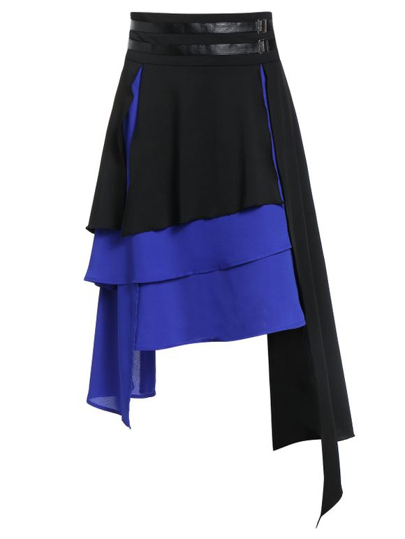 Faux Leather Insert Asymmetric Layered Gothic Skirt - BLACK XL
