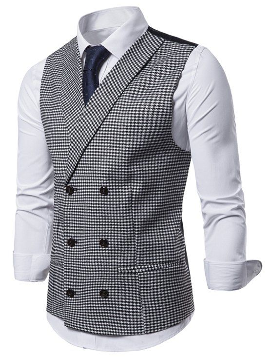 [32% OFF] 2021 Houndstooth Print Casual Waistcoat In BLACK | DressLily