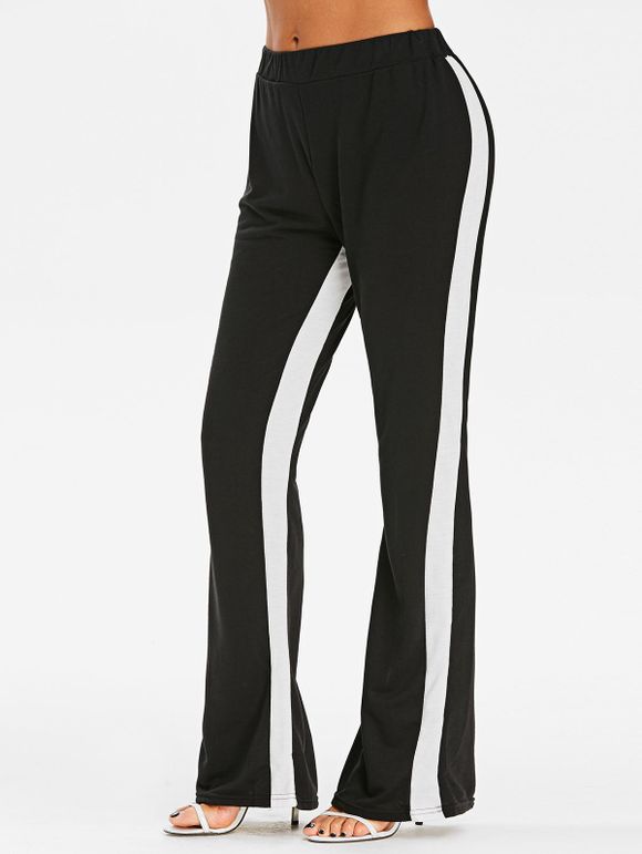 Pantalon Bootcut en Blocs de Couleurs à Taille Haute - Noir XL