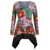 T-shirt Asymétrique Fleuri Imprimé de Grande Taille à Col Rond - Turquoise Foncée 4X