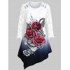 T-shirt Ombré Panneau au Crochet Asymétrique à Imprimé Fleur de Grande Taille - multicolor L