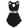 Débardeur Découpé de Grande Taille à Paillettes - Noir 5X