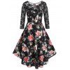 Robe en Dentelle Insérée Fleuri Imprimé de Grande Taille - Noir 3X