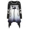 T-shirt d'Halloween Asymétrique à Imprimé Chat Panneau en Dentelle de Grande Taille - multicolor 5X
