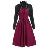 Robe Bouclée à Lacets à Bretelle avec Haut à Ourlet en Laitue - Rouge Vineux L