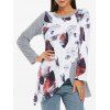 T-shirt Asymétrique Rayé Feuille Imprimée - Blanc L