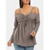 Cinched Cold Shoulder Knitted Cami Top - LIGHT KHAKI 3XL