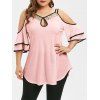 T-shirt Epaule Ouverte de Grande Taille à Paillettes avec Trou de Serrure - Rose 5X
