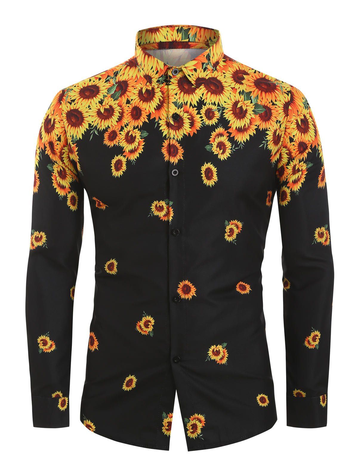 [45 OFF] 2019 Sunflower Print Longsleeved Shirt In BLACK DressLily