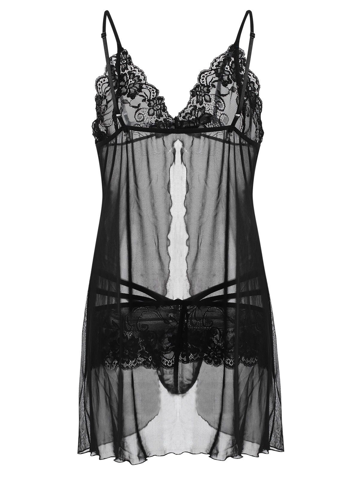 [59% OFF] 2020 Lace And Mesh Flyaway Plus Size Babydoll In BLACK ...