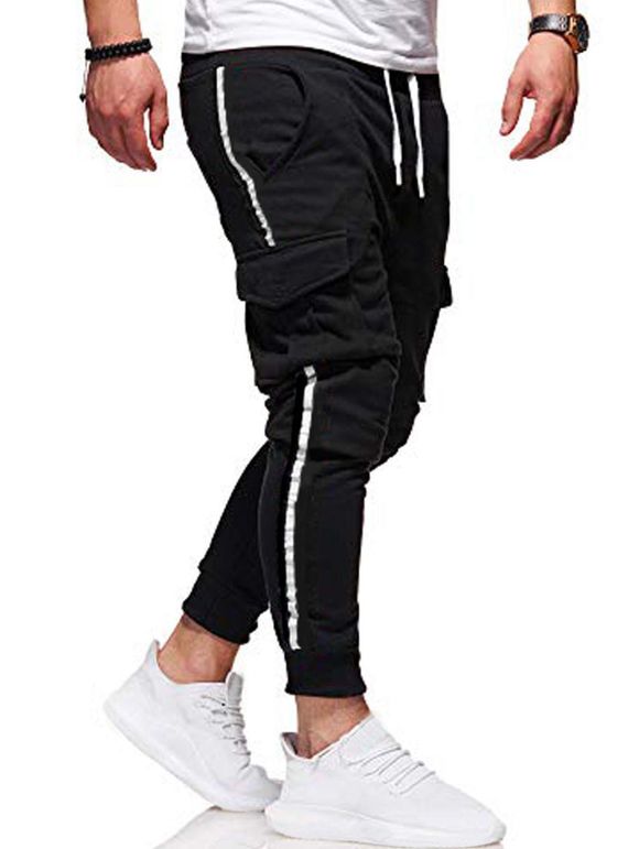 Pantalon de Jogging Décontracté Tricoté avec Poche - Noir L