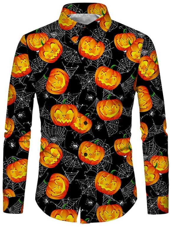 Chemise d'Halloween Citrouille Imprimé à Manches Longues - Noir 2XL