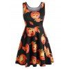 Robe d'Halloween à Imprimé Citrouille Grande Taille à Col U - Noir 1X