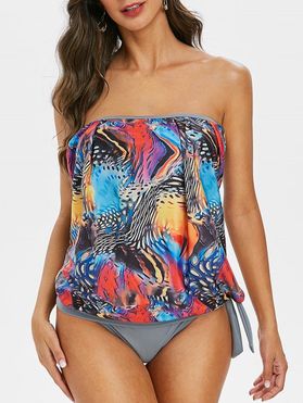 Printed Knotted Strapless Tankini Swimsuit