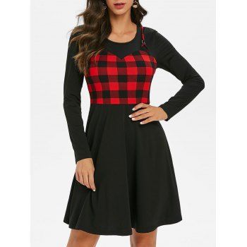 

Plaid Mini A Line Dress, Black
